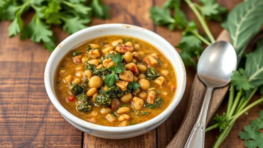 Gluten-free lentil and kale stew, protein-rich comfort bowl