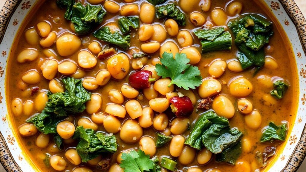 Healthy gluten-free lentil and kale stew serving