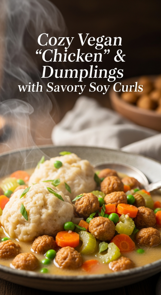 Best Cozy Vegan “Chicken” & Dumplings with Savory Soy Curls