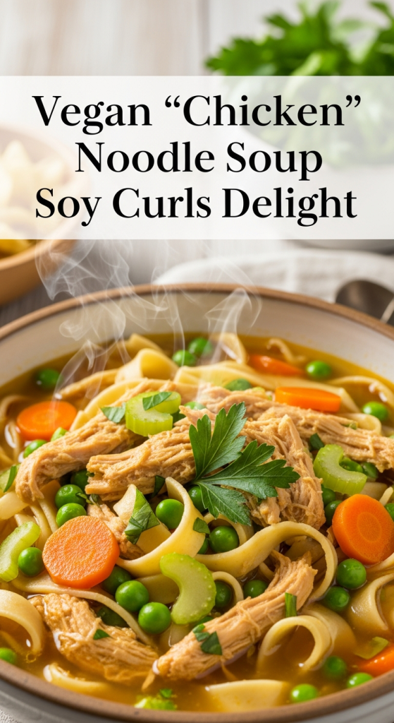 Cozy Up: Vegan “Chicken” Noodle Soup with Soy Curls Delight