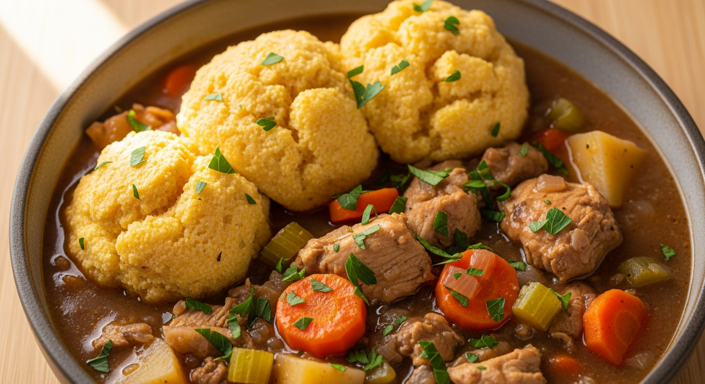 Cozy Up with Healthy Chicken Stew and Fluffy Cornmeal Dumplings