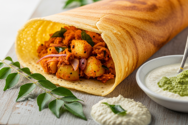 Crispy Tangy Dosa: Fermented Lentil & Rice Crepe Delight