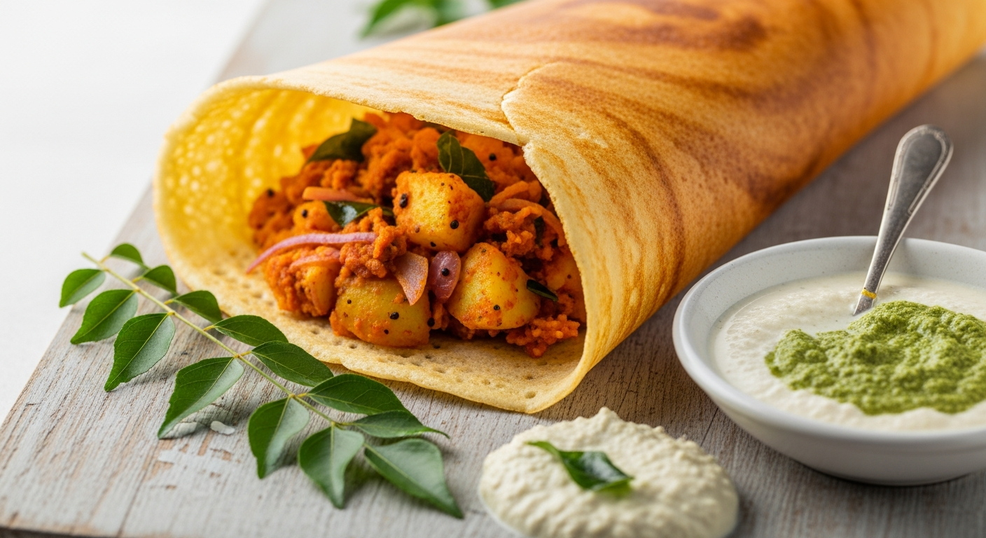 Crispy Tangy Dosa: Fermented Lentil & Rice Crepe Delight