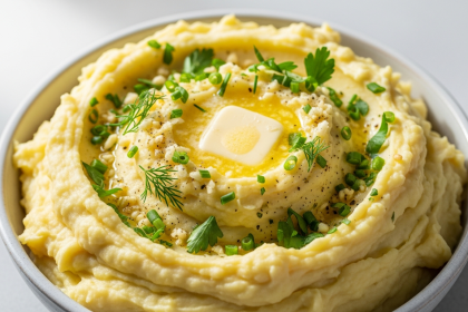 Fluffy Dairy-Free Mashed Potatoes with Garlic & Herbs Delight