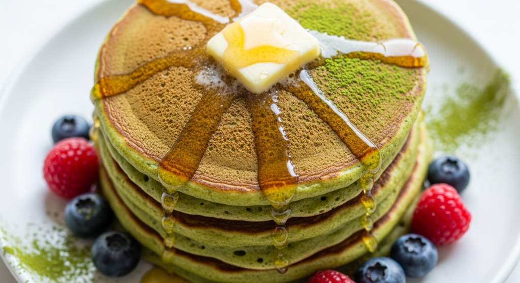 Fluffy Japanese Matcha Pancakes Sweetened with Honey Delight