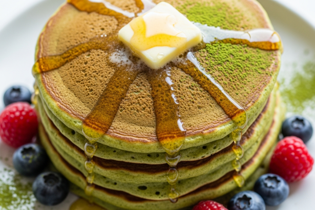 Fluffy Japanese Matcha Pancakes Sweetened with Honey Delight