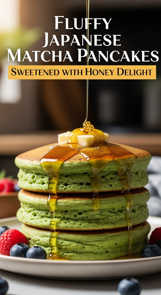 Fluffy Japanese Matcha Pancakes Sweetened with Honey Delight