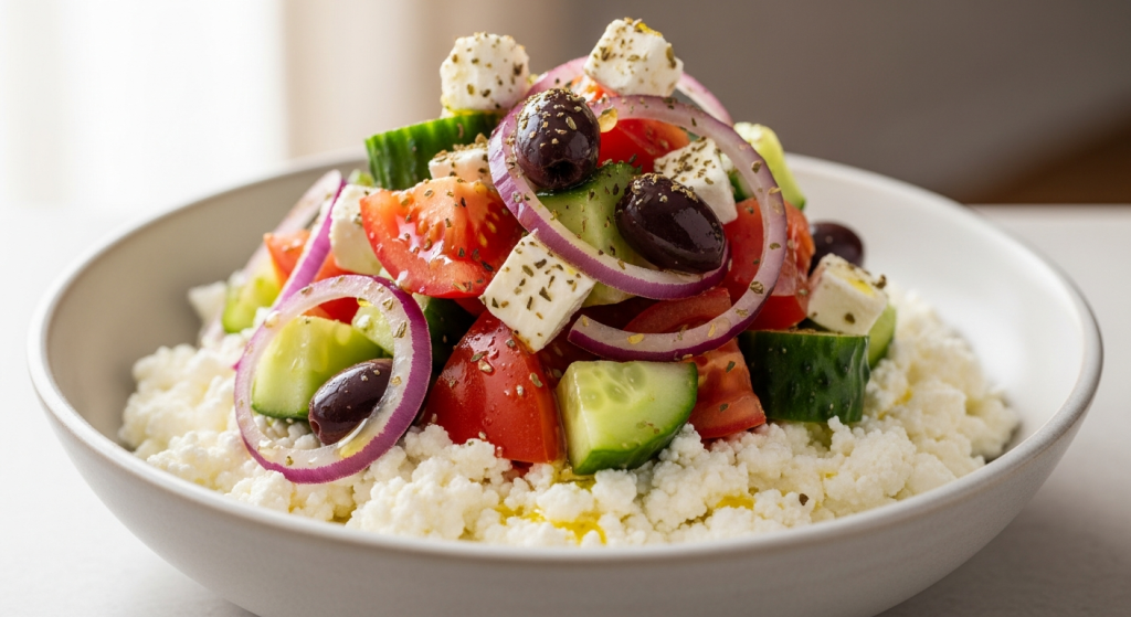 Healthy Greek Salad Meets Creamy Cottage Cheese Bowl: Fresh Twist