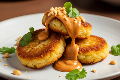 Irresistible Golden Crispy Potato Cakes Paired with Tangy Peanut Sauce