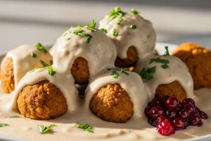 Plant-Powered Swedish “Meatballs” with Lush Creamy Gravy