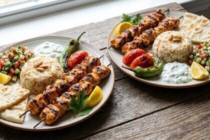 Savor Best Turkish Chicken Kebab Plates Paired with Rice Pilaf