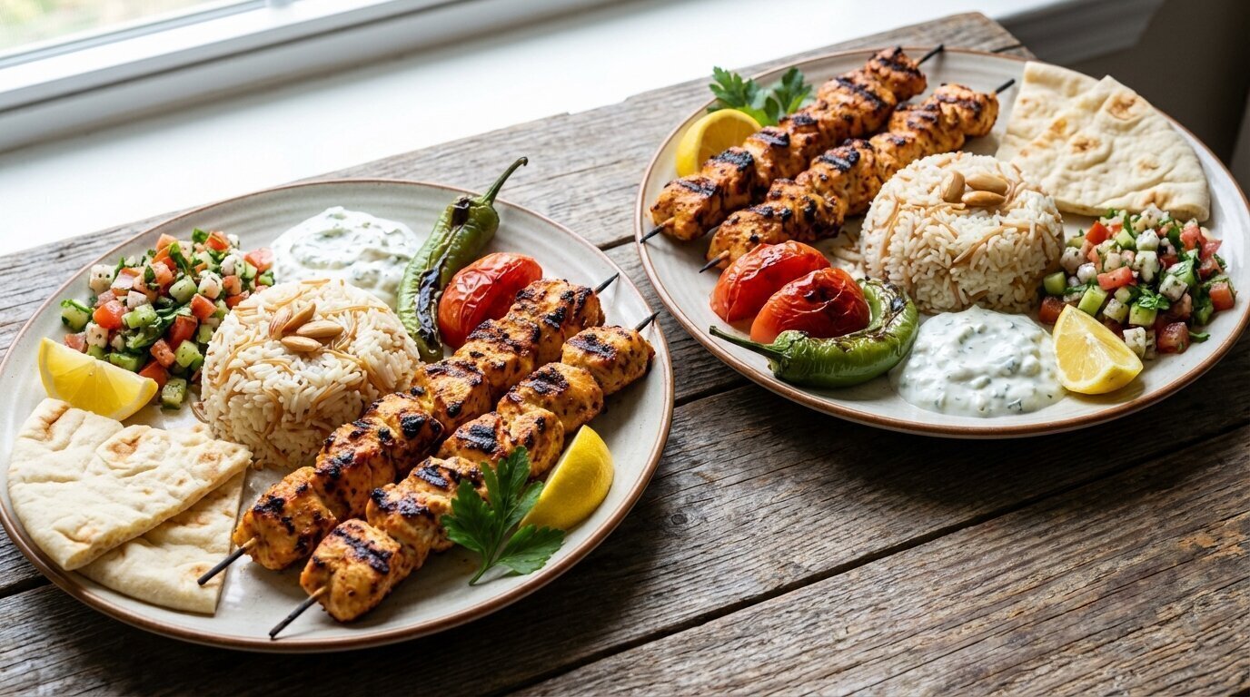 Savor Best Turkish Chicken Kebab Plates Paired with Rice Pilaf