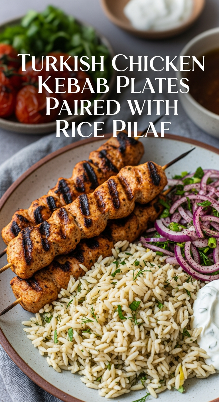 Savor Best Turkish Chicken Kebab Plates Paired with Rice Pilaf