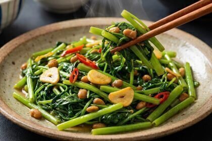 Savor Stir-Fried Morning Glory: Garlic & Chili Delight