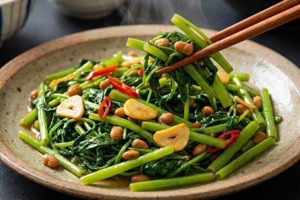 Savor Stir-Fried Morning Glory: Garlic & Chili Delight