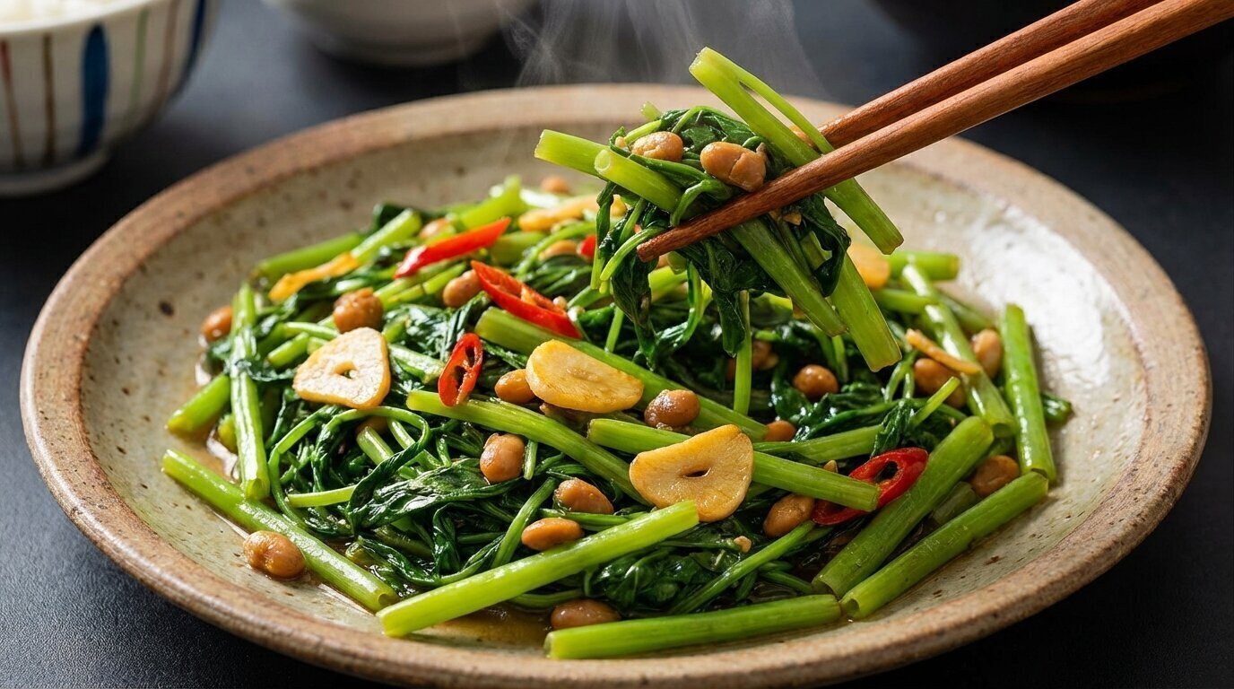 Savor Stir-Fried Morning Glory: Garlic & Chili Delight