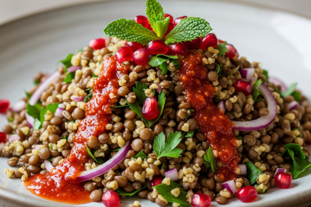 Vibrant Lentil & Bulgur Salad with Zesty Pomegranate Dressing