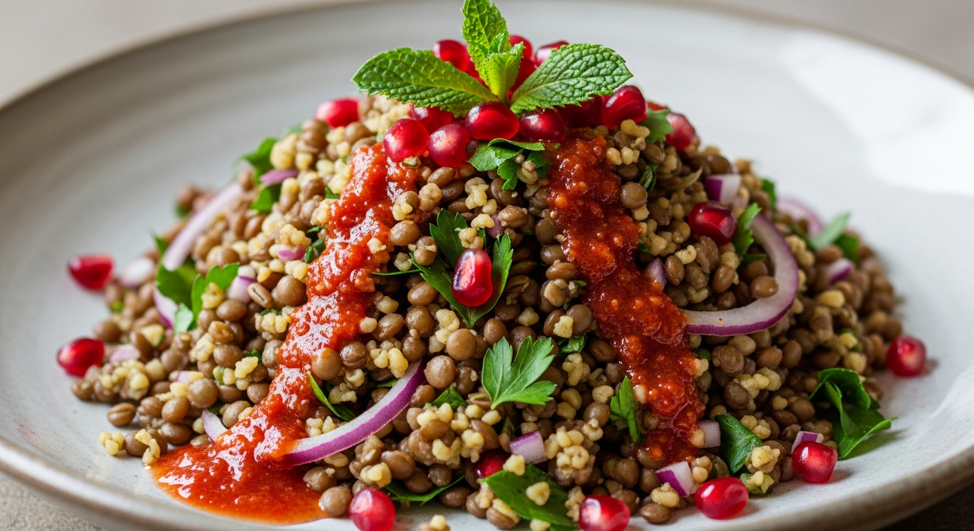 Vibrant Lentil & Bulgur Salad with Zesty Pomegranate Dressing