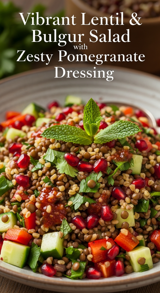 Vibrant Lentil & Bulgur Salad with Zesty Pomegranate Dressing