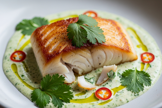 Vibrant Pan-Seared Fish Delight: Coconut & Cilantro Sauce Flair