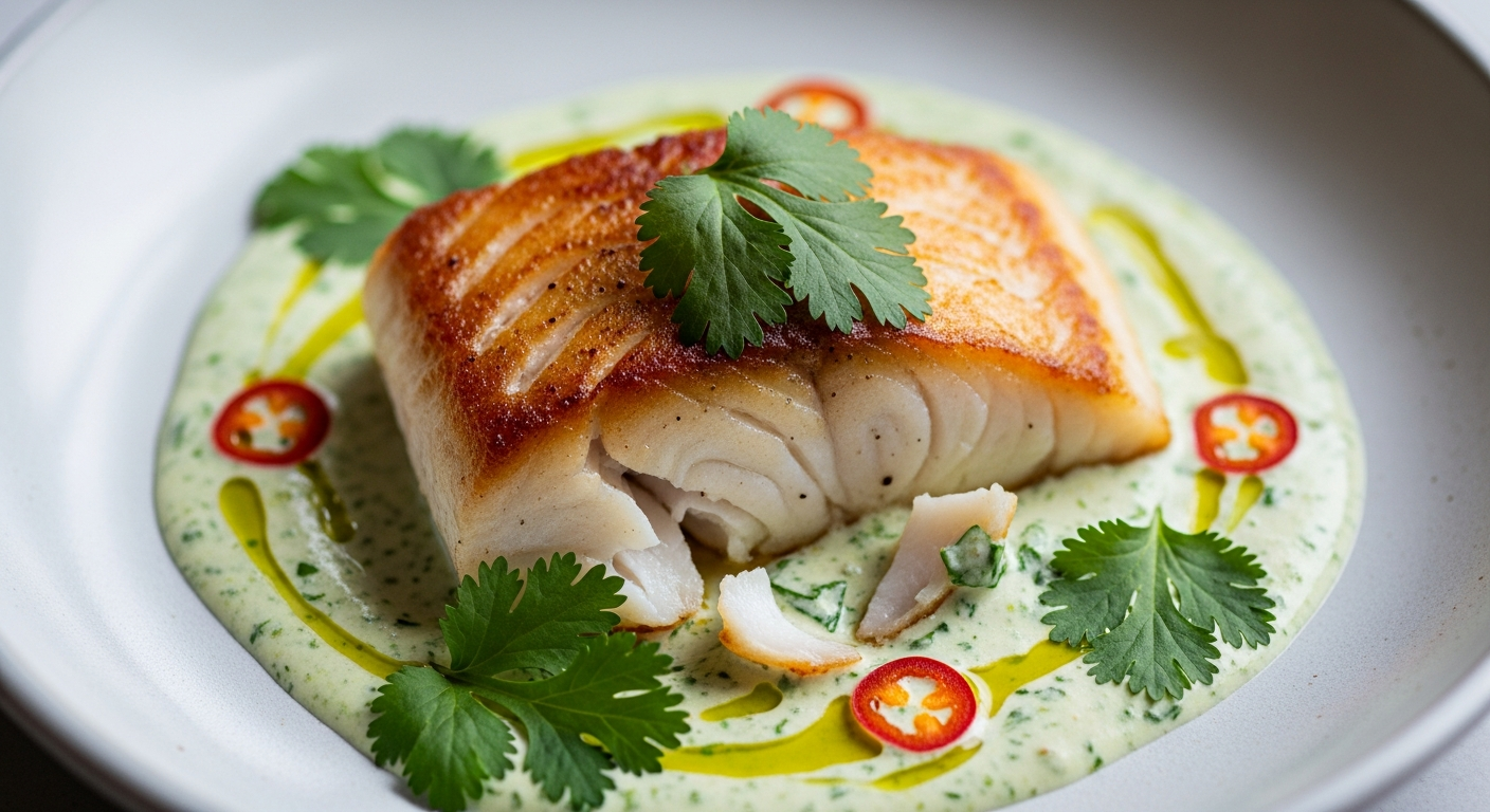 Vibrant Pan-Seared Fish Delight: Coconut & Cilantro Sauce Flair