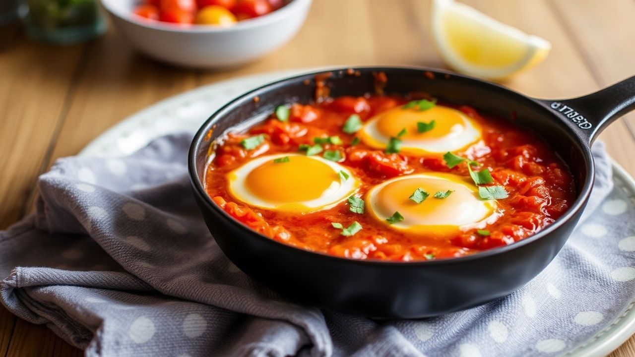 بيض مشوي في صلصة طماطم غنية، فن تحضير الشكشuka طازجة ولذيذة