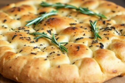 فوكاتشيا إيطالية بطعم الأعشاب الشهية، تتصدر مائدة احتفالية بعطر يشهي، irresistible herbed focaccia