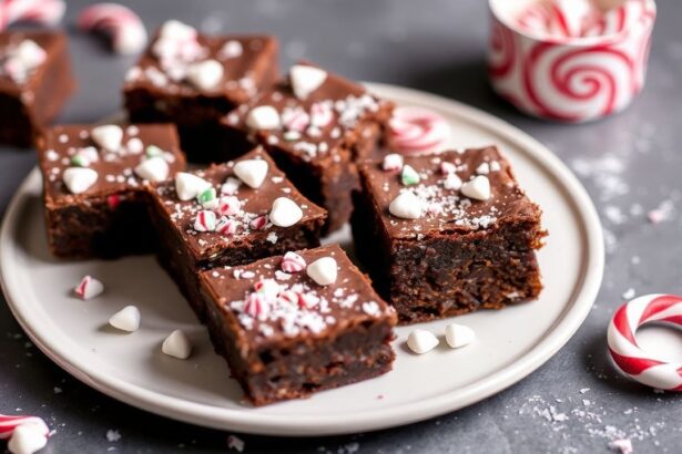 brownies شوكولاتة فادجي بالنعناع، مزينة بملاعق بيبرد رقيقة لعيد العطلات