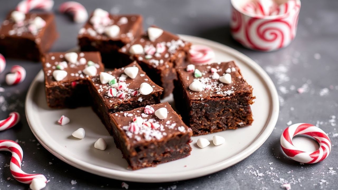 brownies شوكولاتة فادجي بالنعناع، مزينة بملاعق بيبرد رقيقة لعيد العطلات