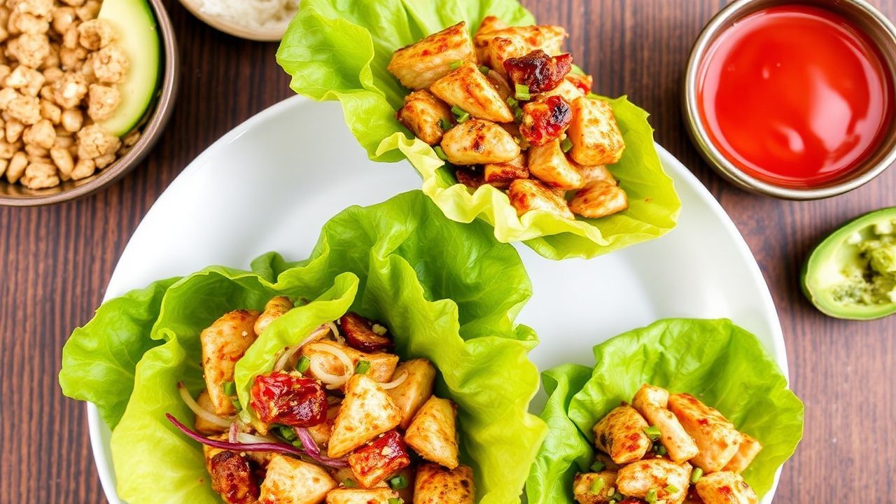 يلتف دجاج آسيوي مقرمش داخل ورق خس طازج لباقة نكهات.