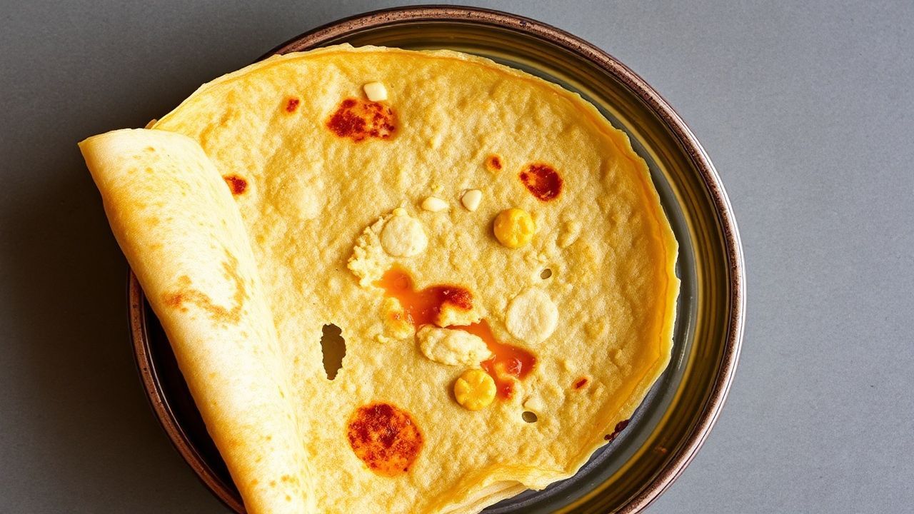 دوسا مقرمشة بنكهة لاذعة مع عجينة مخمّرة من العدس والأرز، كريبي شهي