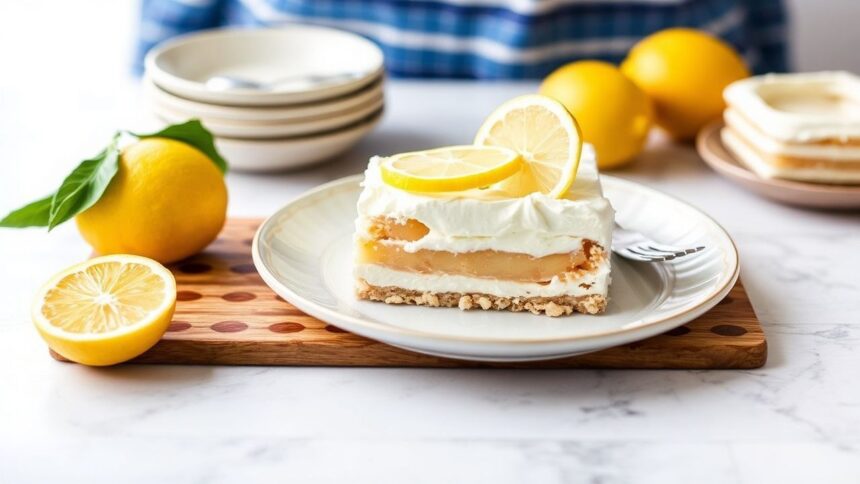 كعكة ليمون آيس بوكس باردة بدون خبز منعشة ولذيذة تبهر المذاق تماما