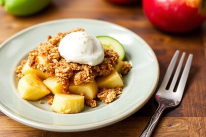 كعكة التفاح منخفضة الكربوهيدرات مع رقائق زوكيني وشايوته، طعم دافئ شبيه بالفطيرة.