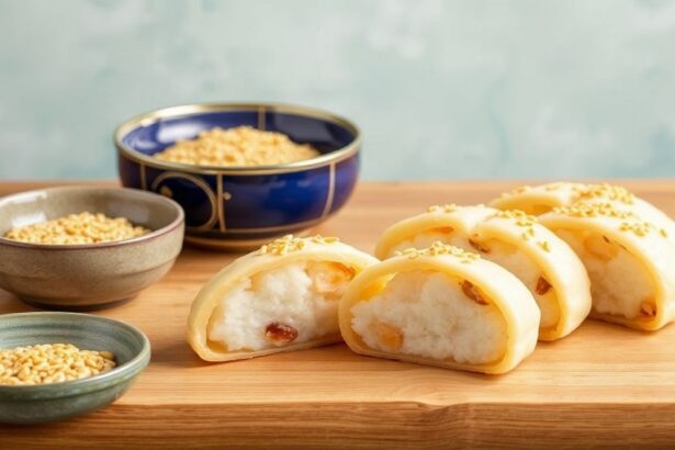 songpyeon لذيذة مع حلاوة الأرز الحلو ورشّ السمسم، أطباق كورية تقليدية شهية