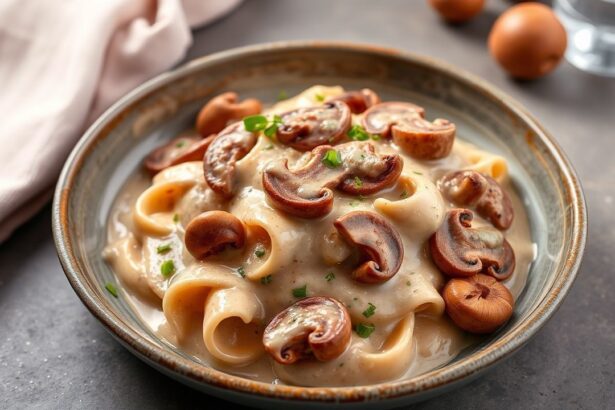 كلمة '' غنية: لحم بقر كريمي ستروجانوف مع فطر كريمي.