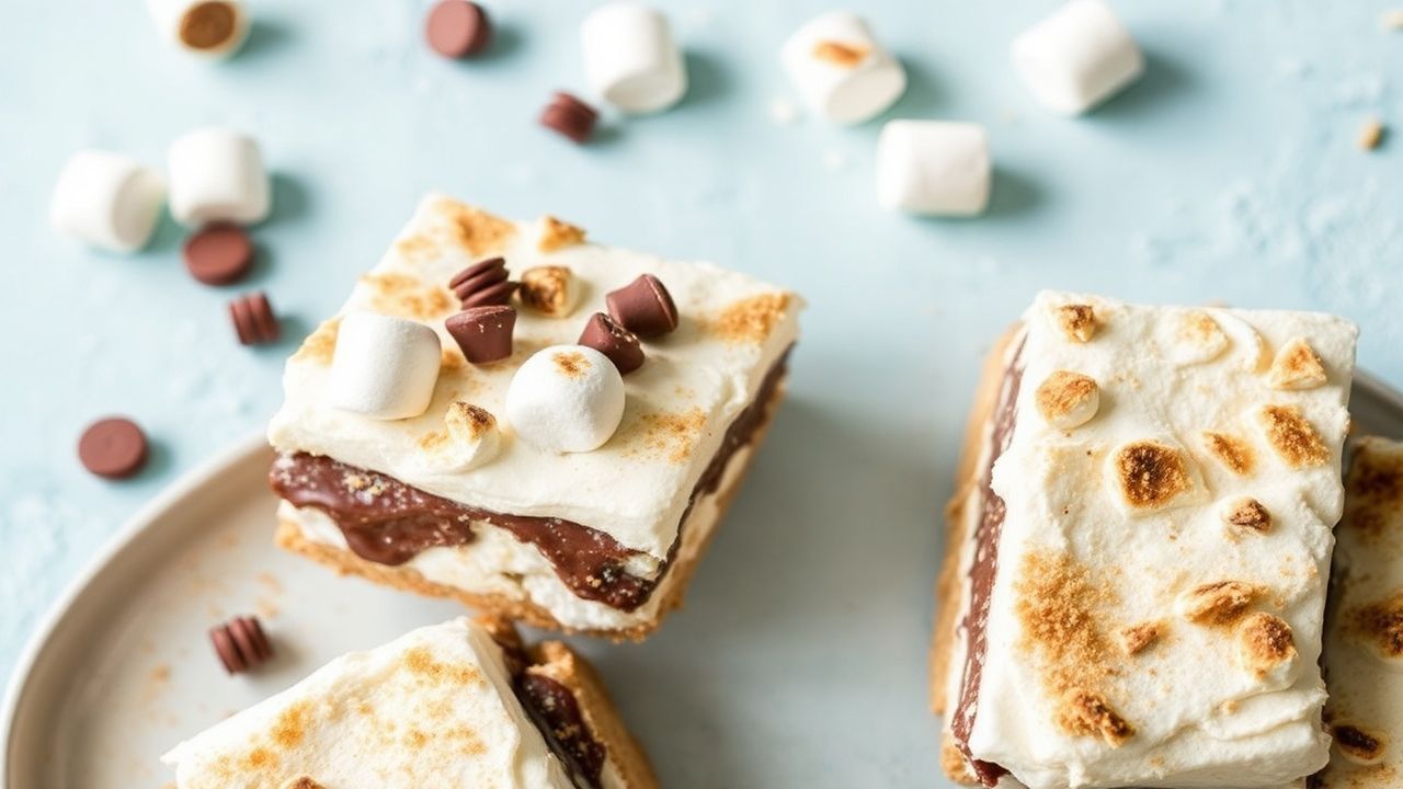 كيك س’mores آيسبوكس بدون خبز بارد، لذيذ ومبرد مع طبقات كريمية داكنة، Chill Out مع طعمها الغني