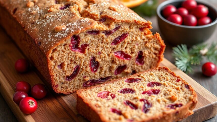 لقطة خبز كرانبيري برتقالي خالٍ من الغلوتين بنكهة زَسْتِي زينة للعطلات.