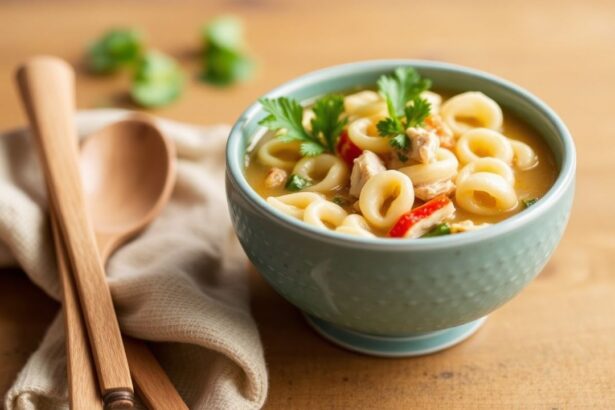 شوربة “الدجاج” النباتية بالكريز الخضري والنوودلز مع براعم الصويا الدافئة