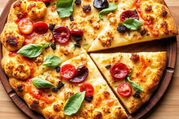 بيتزا بقرنبيط مقرمش بنكهة شديدة الفخامة على قاعدة خالية من الغلوتين