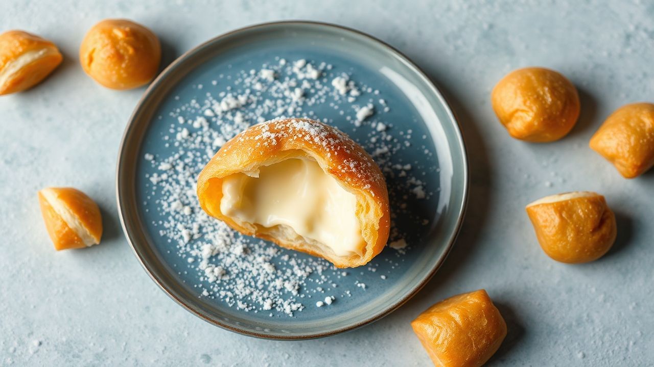 لقمة ذهبية مقرمشة من العجين المقلي، محشية بحلاوة الجبن—أفضل إبداعات Golden Fried Dough Delights.