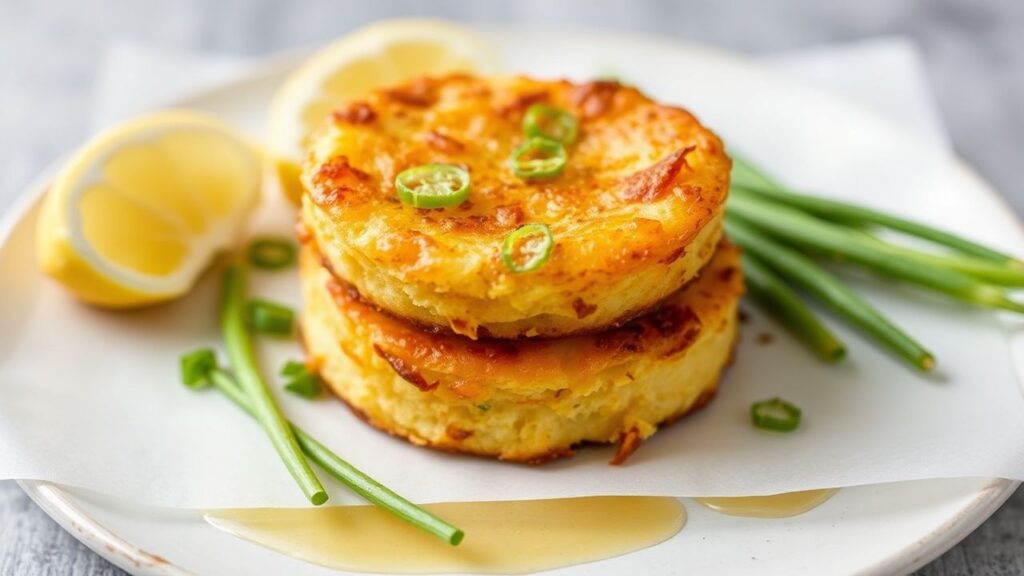 Fresh green onions topping crispy potato cakes