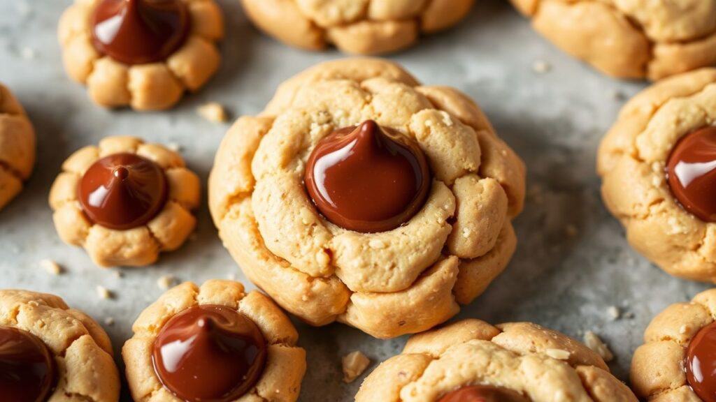 Vegan peanut butter blossom cookies on a serving tray