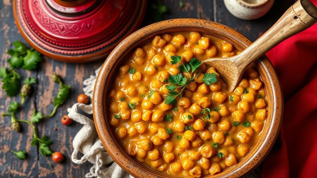 Chickpea tagine served warm with aromatic spices