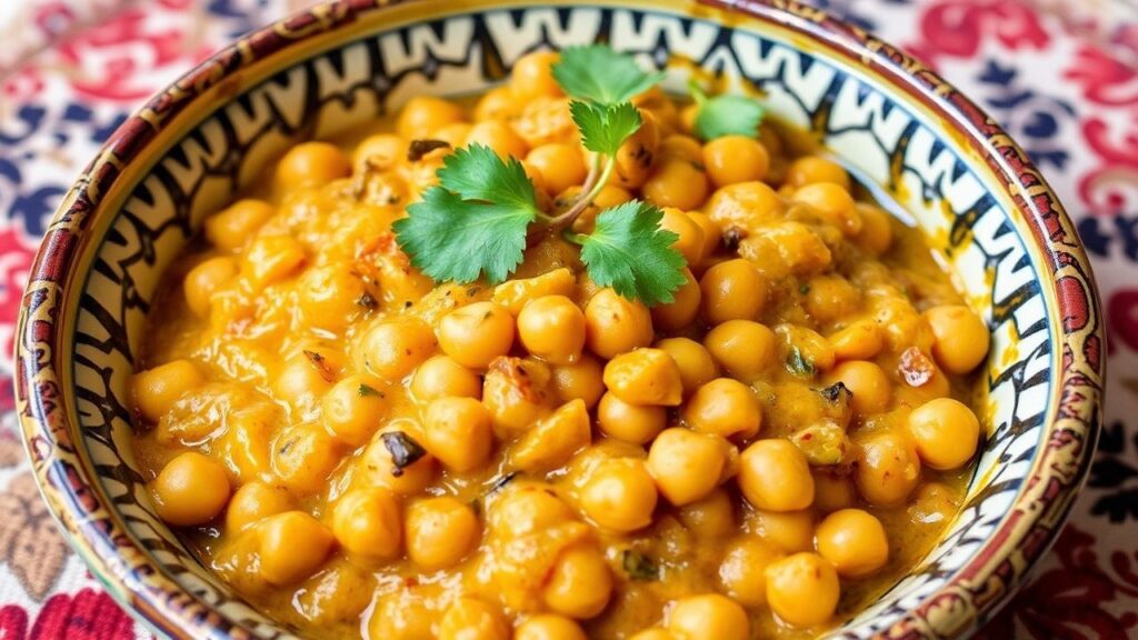 A bowl of Moroccan chickpea tagine with spices