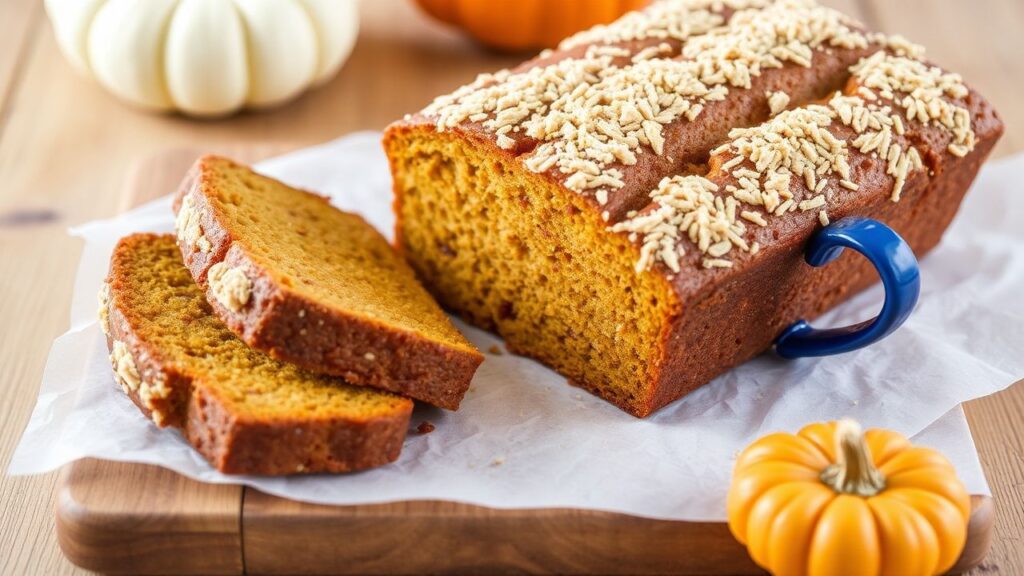 Gluten-free pumpkin bread with crunchy streusel in an autumn setting