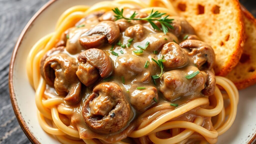 أطباق شهيّة من لحم بقري كريمي مع فطر، قوام غني ومُرضٍ ولذيذ جدًا.