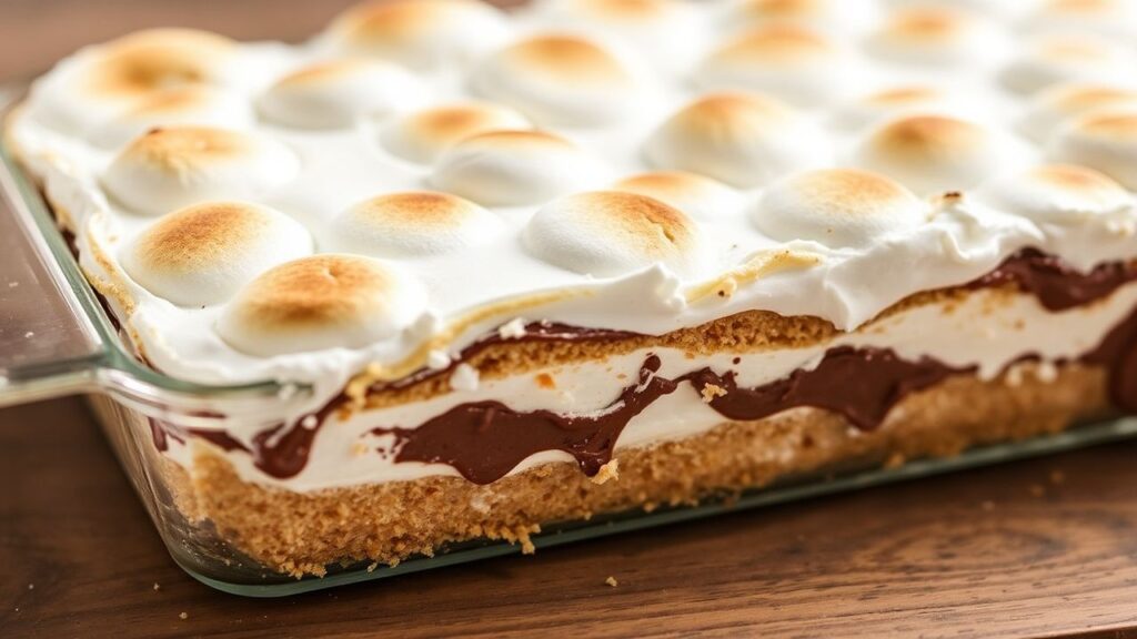 Finished No-Bake S'mores Icebox Cake Delight ready to slice and serve