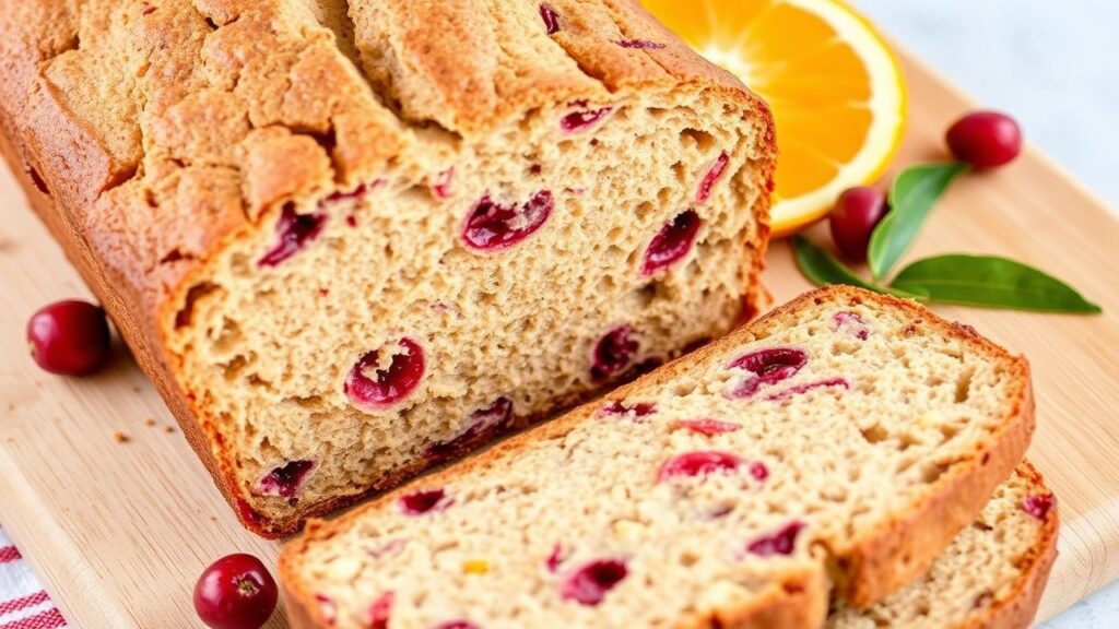 Zesty gluten-free cranberry orange bread loaf with bright cranberries and orange zest