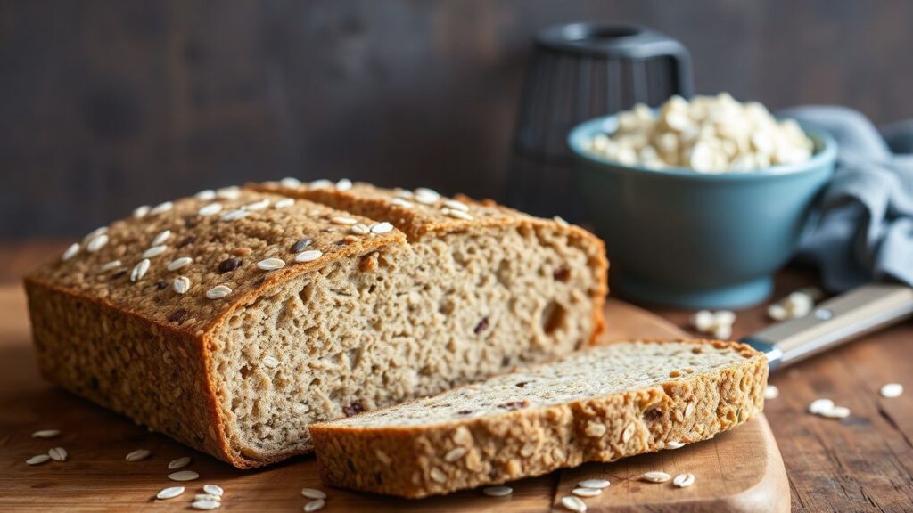 Wholesome gluten-free oat and seed bread in a bowl before baking