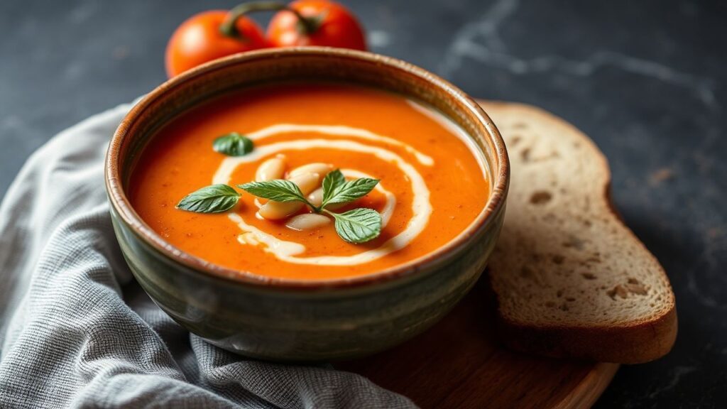 Creamy dairy-free tomato soup with white beans